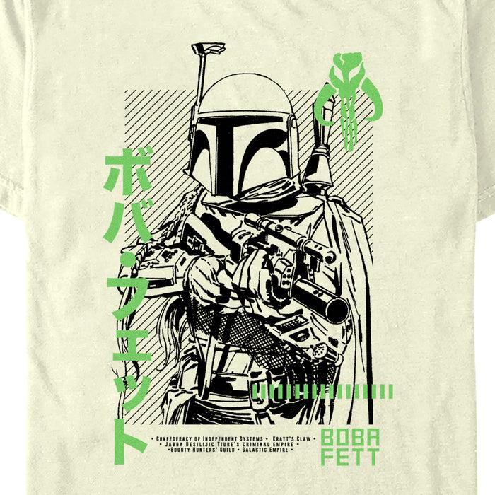 Fifth Sun Men's Star Wars: The Mandalorian Boba Fett Green Gunpoint T-Shirt