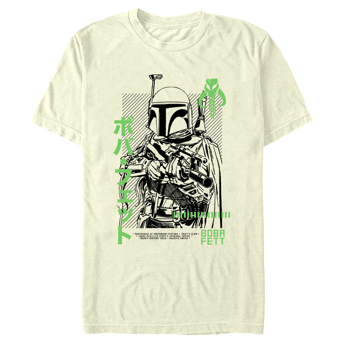 fifth sun Men's Star Wars: The Mandalorian Boba Fett Green Gunpoint T-Shirt