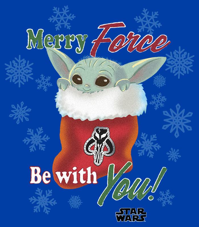 Fifth Sun Men's Star Wars: The Mandalorian Christmas Grogu Stocking Merry Force Be With You T-Shirt