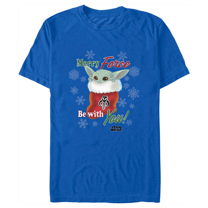 fifth sun Men's Star Wars: The Mandalorian Christmas Grogu Stocking Merry Force be With You T-Shirt