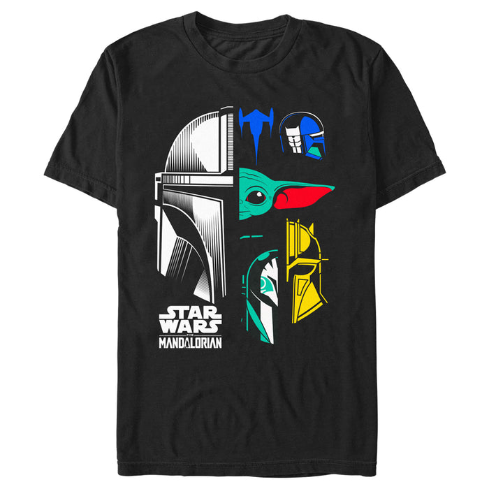 fifth sun Men's Star Wars: The Mandalorian Color Block Character Heads T-Shirt