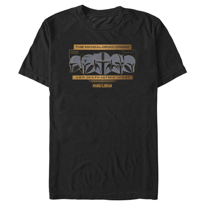 fifth sun Men's Star Wars: The Mandalorian Creed Stylized Helmets T-Shirt