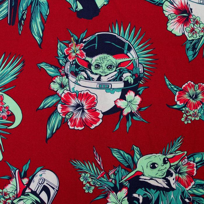 Fifth Sun Men's Star Wars: The Mandalorian Grogu And Din Djarin Retro Hawaiian Print Button Down Shirt