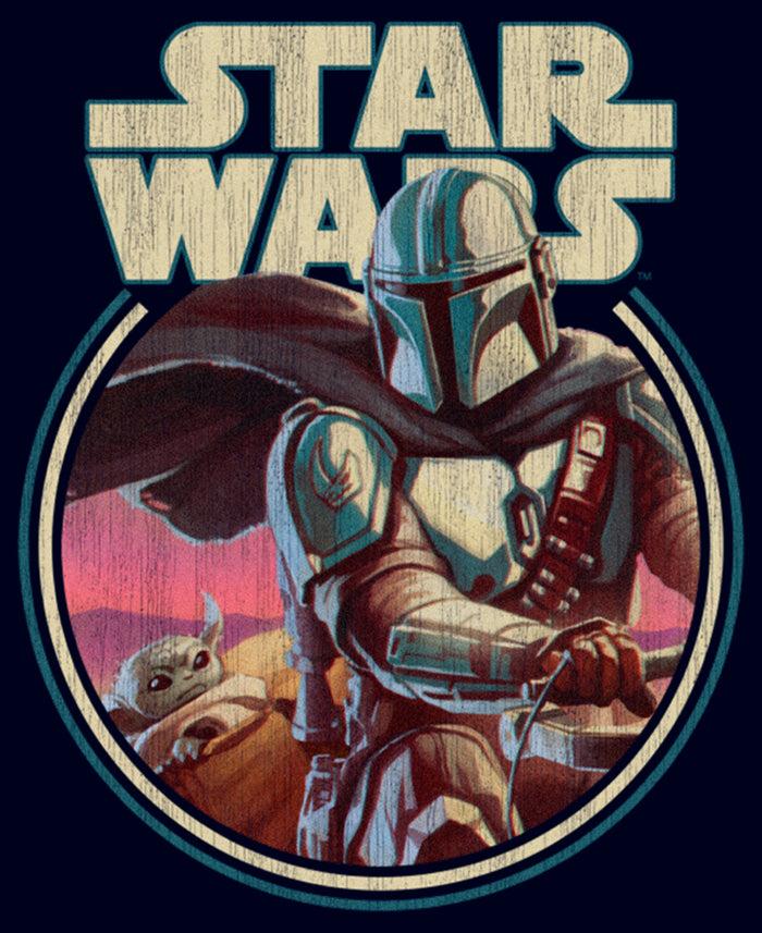 Fifth Sun Men's Star Wars: The Mandalorian Grogu And Din Djarin Retro Circle T-Shirt