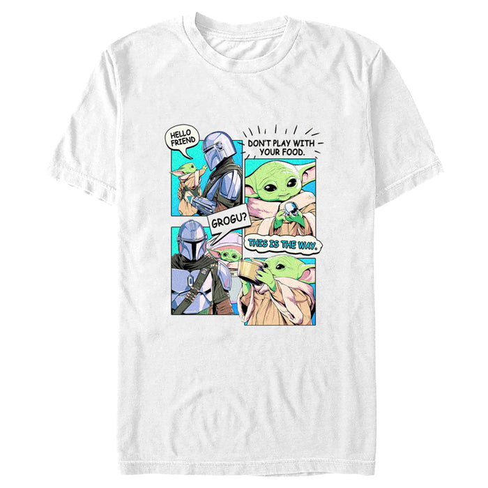 fifth sun Men's Star Wars: The Mandalorian Grogu and Din Djarin Comic Strip T-Shirt