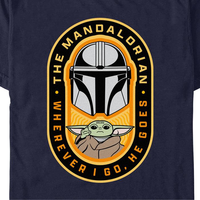 Fifth Sun Men's Star Wars: The Mandalorian Grogu And Mando Wherever I Go He Goes Badge T-Shirt