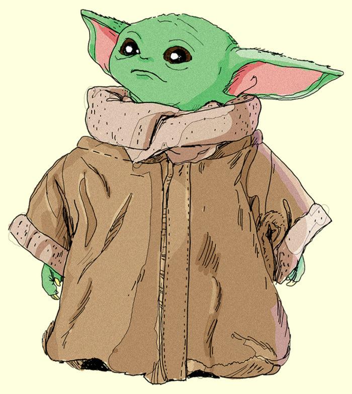 Fifth Sun Men's Star Wars: The Mandalorian Grogu Big Coat Portrait T-Shirt
