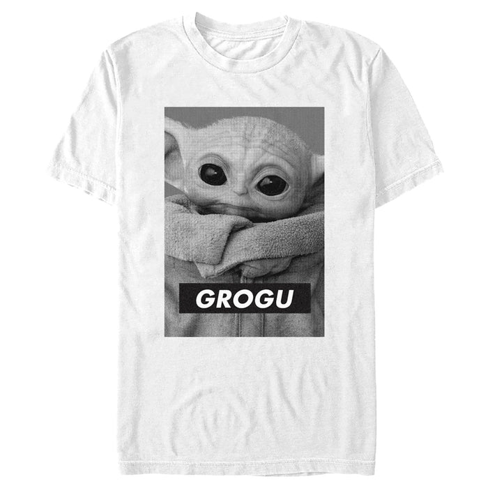 fifth sun Men's Star Wars: The Mandalorian Grogu Black and White Poster T-Shirt