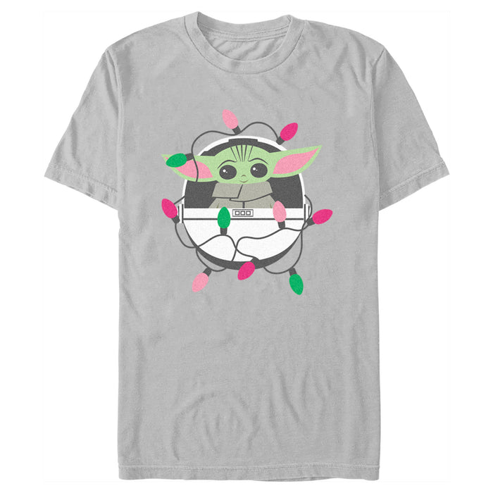 fifth sun Men's Star Wars: The Mandalorian Grogu Christmas Lights T-Shirt