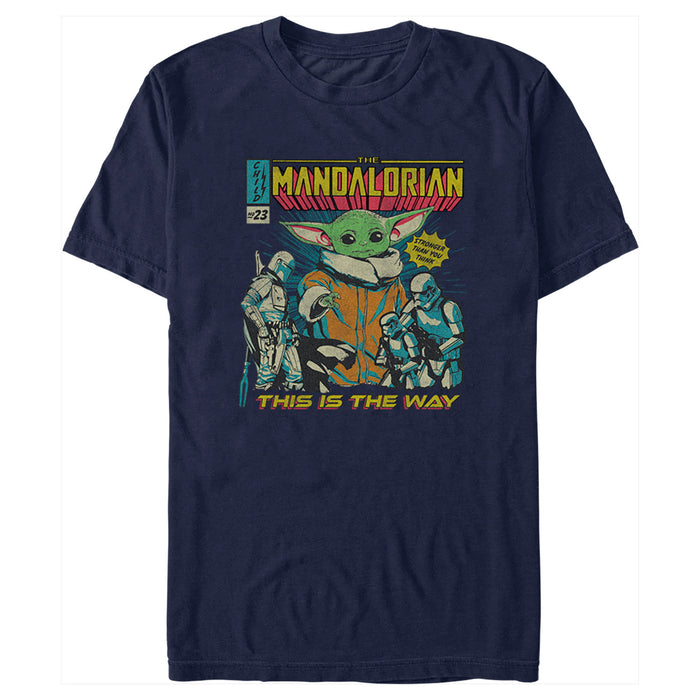 fifth sun Men's Star Wars: The Mandalorian Grogu Retro Comic Book Cover T-Shirt