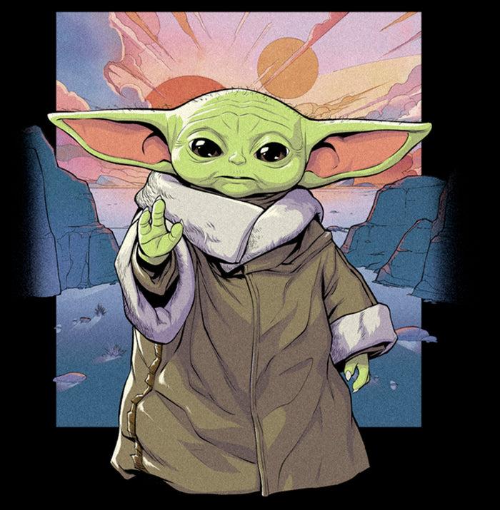 Fifth Sun Men's Star Wars: The Mandalorian Grogu Sunrise Poster T-Shirt