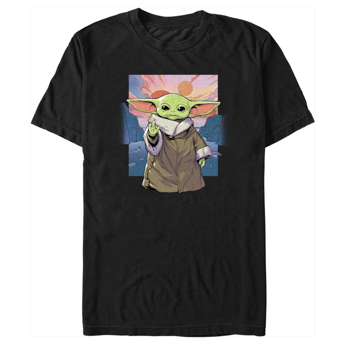 fifth sun Men's Star Wars: The Mandalorian Grogu Sunrise Poster T-Shirt