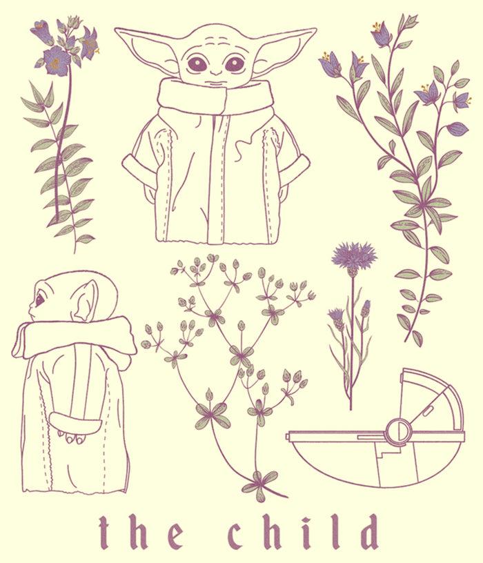 Fifth Sun Men's Star Wars: The Mandalorian Grogu The Child Botanical Sketches T-Shirt