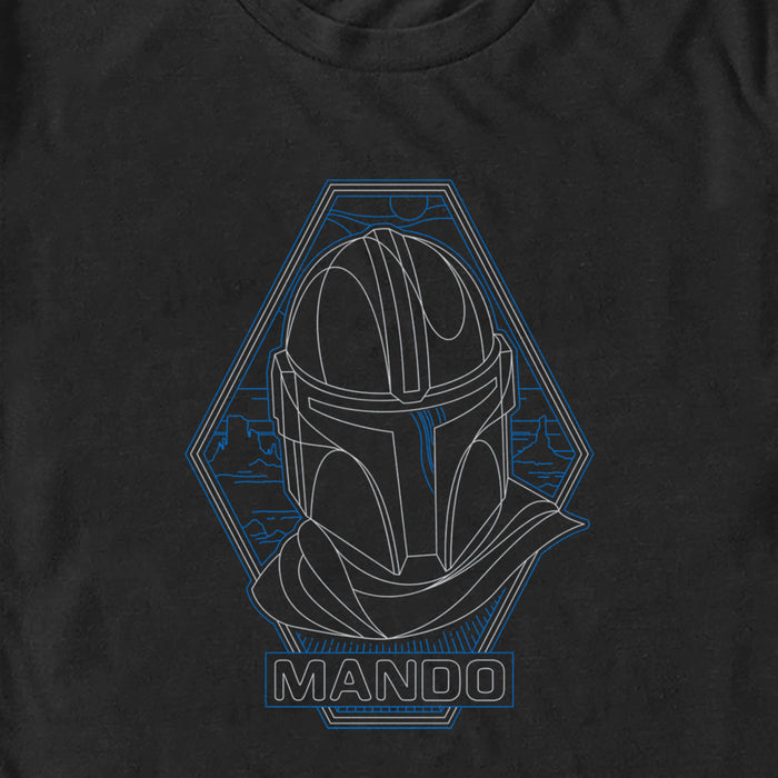 Fifth Sun Men's Star Wars: The Mandalorian Mando Blue Line Art Helmet T-Shirt