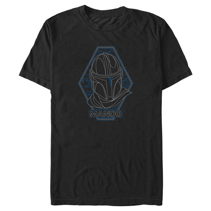 fifth sun Men's Star Wars: The Mandalorian Mando Blue Line Art Helmet T-Shirt