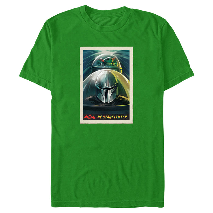 fifth sun Men's Star Wars: The Mandalorian N1 Starfighter Grogu and Mando Poster T-Shirt