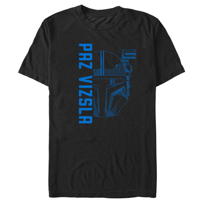 fifth sun Men's Star Wars: The Mandalorian Paz Vizsla Blue Helmet T-Shirt