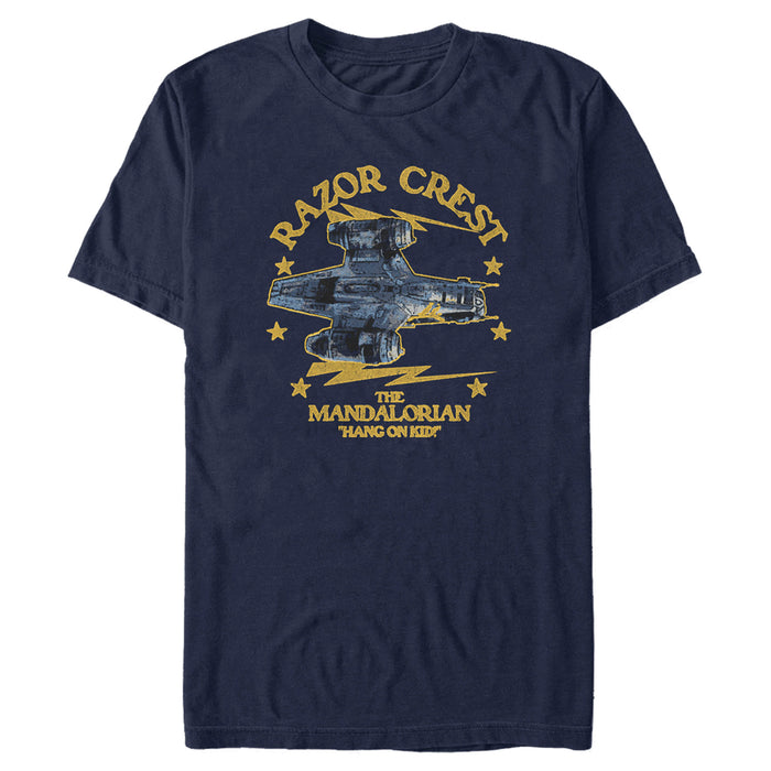 fifth sun Men's Star Wars: The Mandalorian Razor Crest Hang On Kid T-Shirt