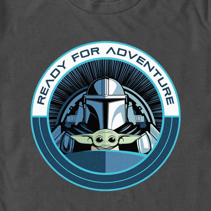 Fifth Sun Men's Star Wars: The Mandalorian Ready For Adventure Grogu And Mando Badge T-Shirt