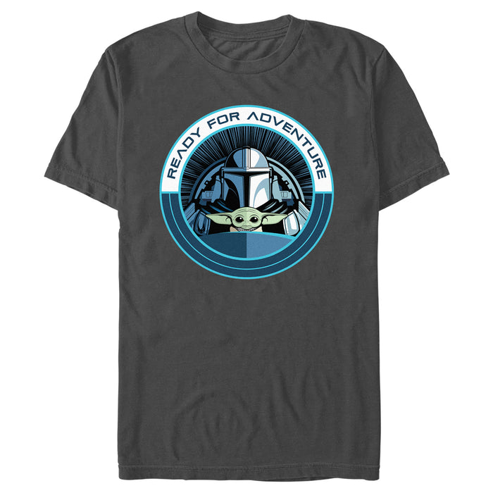 fifth sun Men's Star Wars: The Mandalorian Ready for Adventure Grogu and Mando Badge T-Shirt