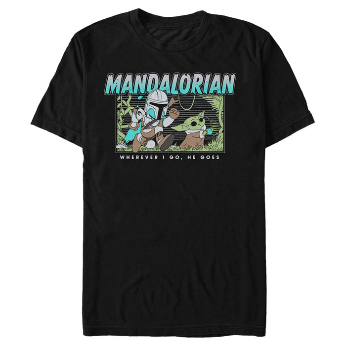 fifth sun Men's Star Wars: The Mandalorian Retro Cartoon Macaroon Chase T-Shirt