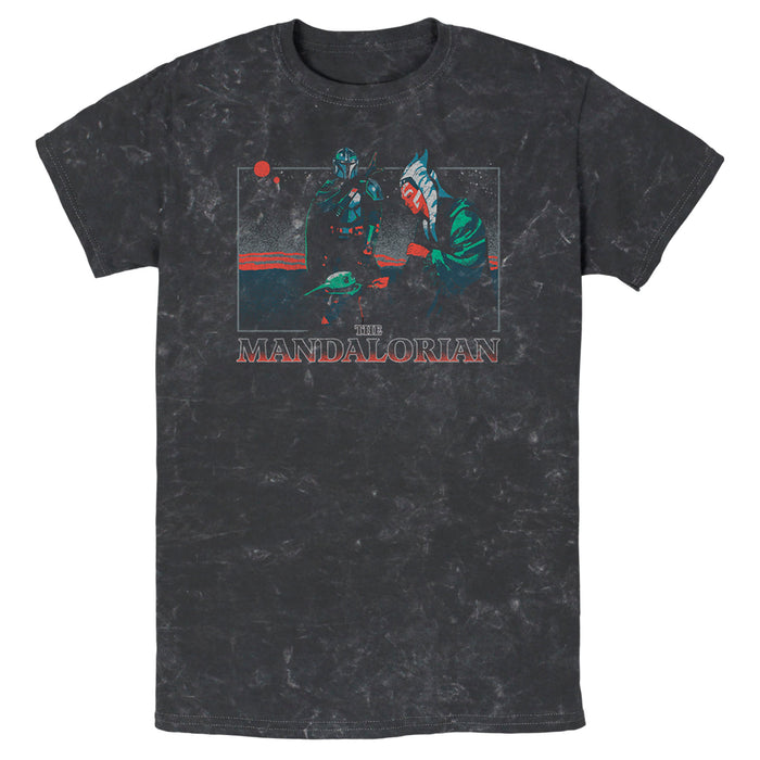 fifth sun Men's Star Wars: The Mandalorian Retro Sunset with Grogu and Ahsoka T-Shirt