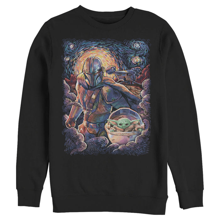 fifth sun Men's Star Wars: The Mandalorian Starry Night Best Friend Portrait Sweatshirt