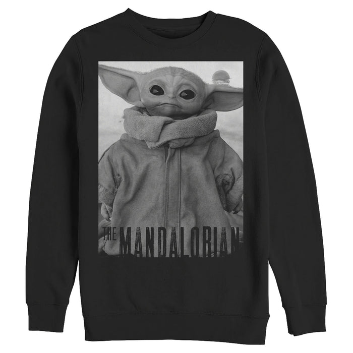 fifth sun Men's Star Wars: The Mandalorian The Child Gray Grayscale Pose Sweatshirt