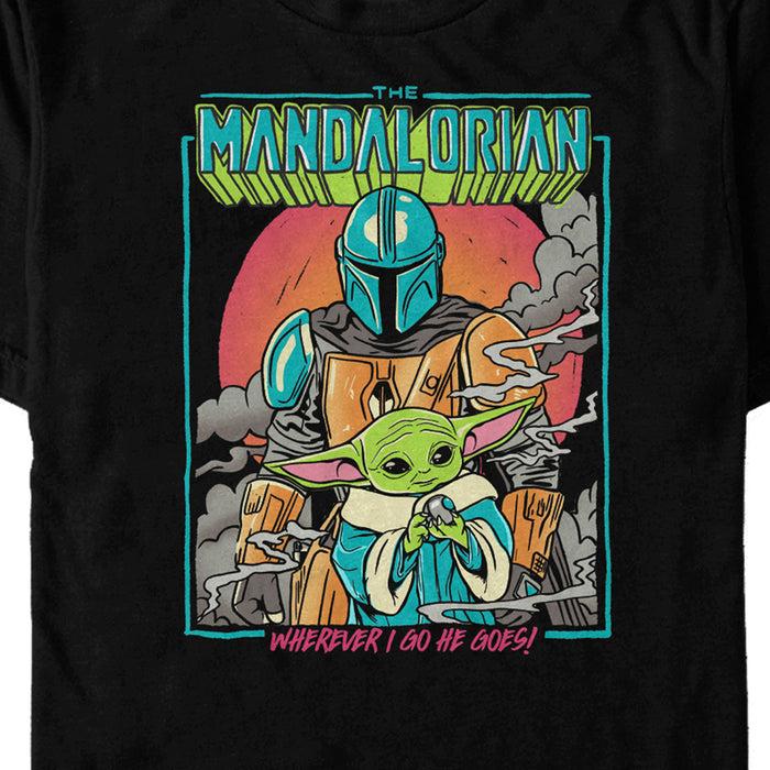 Fifth Sun Men's Star Wars: The Mandalorian Wherever I Go He Goes Neon Poster T-Shirt