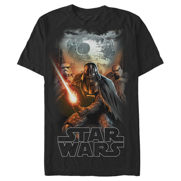 fifth sun Men's Star Wars Vader Saber Death Star Poster T-Shirt