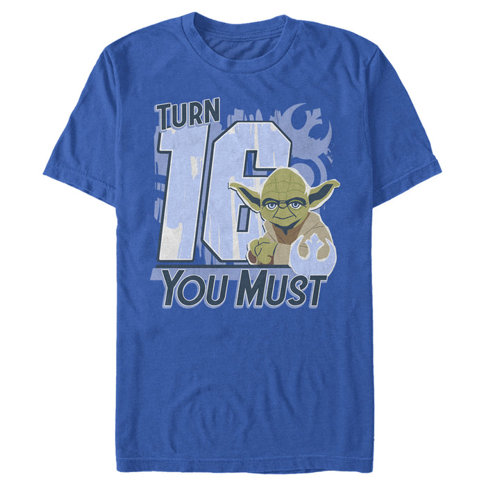 fifth sun Men's Star Wars Yoda Turn 16 You Must Rebel Logo Portrait T-Shirt
