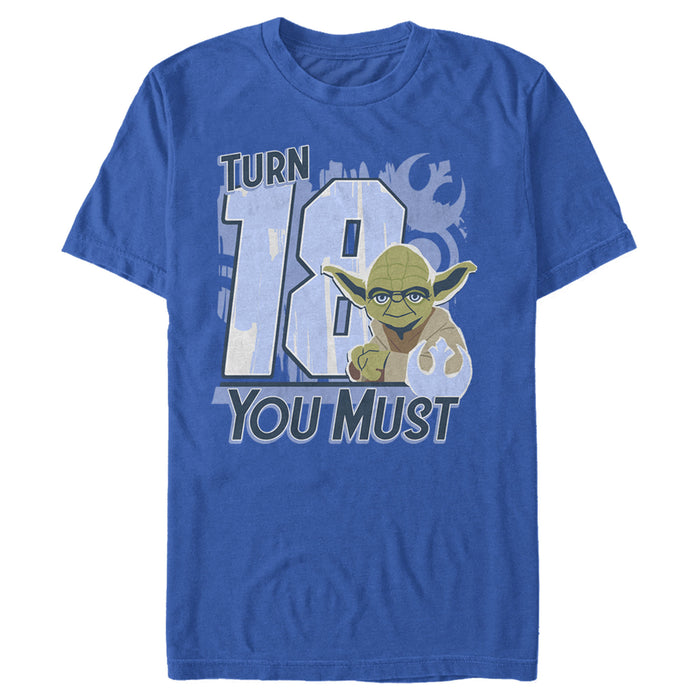 fifth sun Men's Star Wars Yoda Turn 18 You Must Rebel Logo Portrait T-Shirt