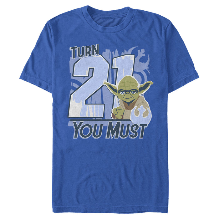 fifth sun Men's Star Wars Yoda Turn 21 You Must Rebel Logo Portrait T-Shirt