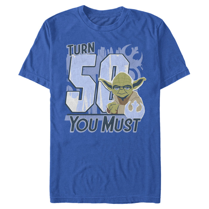 fifth sun Men's Star Wars Yoda Turn 50 You Must Rebel Logo Portrait T-Shirt