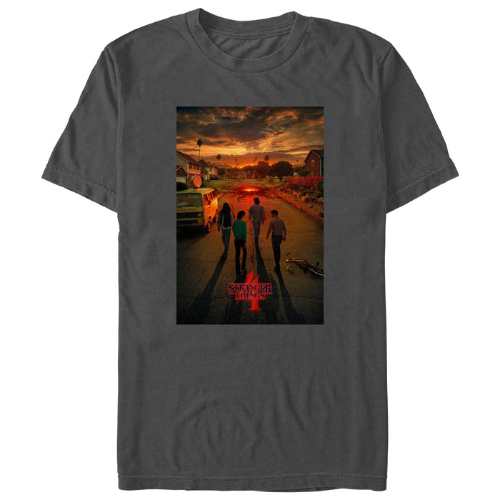 fifth sun Men's Stranger Things Four Friends Rift Apocalypse Poster T-Shirt