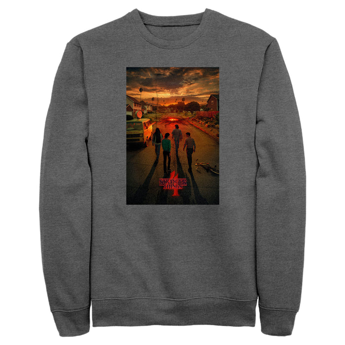 fifth sun Men's Stranger Things Four Friends Rift Apocalypse Poster Sweatshirt