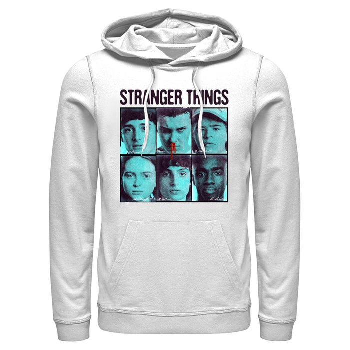 fifth sun Men's Stranger Things Gang Bleeding Nose Stacked Pull Over Hoodie