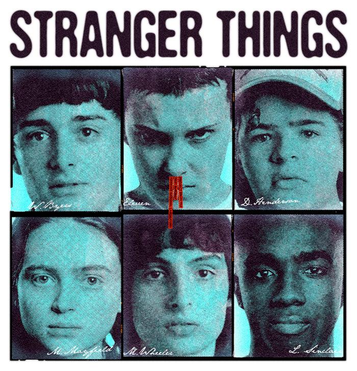 Fifth Sun Men's Stranger Things Gang Bleeding Nose Stacked T-Shirt