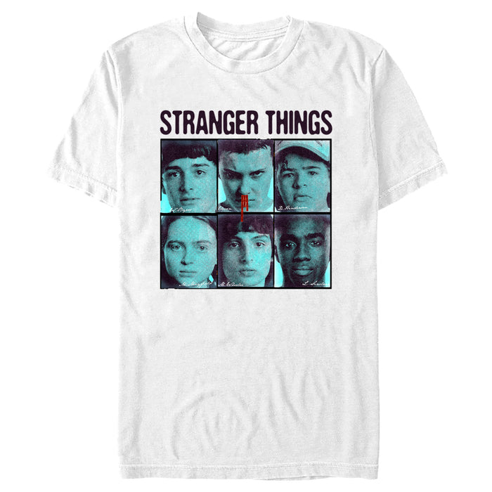 fifth sun Men's Stranger Things Gang Bleeding Nose Stacked T-Shirt