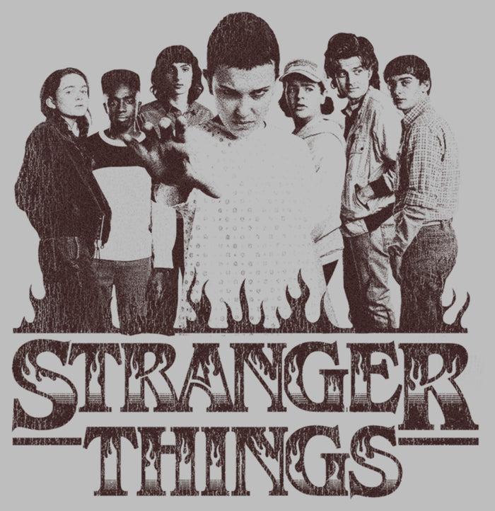 Fifth Sun Men's Stranger Things Group Shot And Flaming Logo T-Shirt