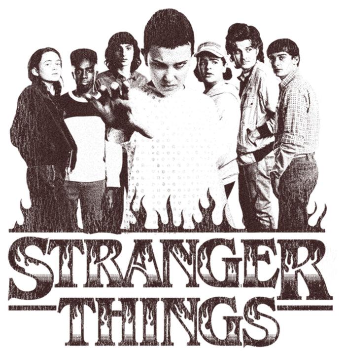 Fifth Sun Men's Stranger Things Group Shot And Flaming Logo Sweatshirt