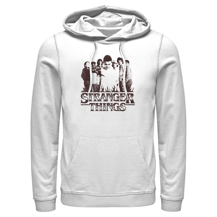 fifth sun Men's Stranger Things Group Shot and Flaming Logo Pull Over Hoodie