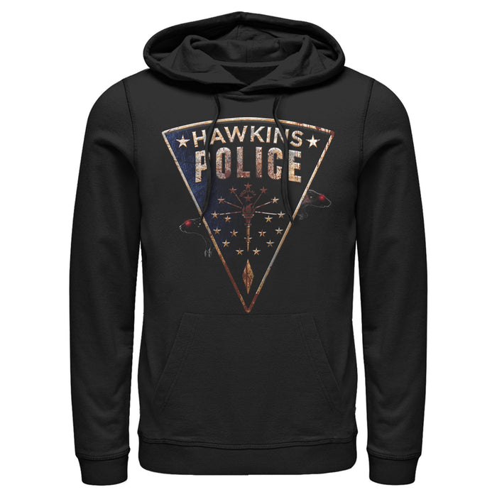 fifth sun Men's Stranger Things Hawkins Police Rat Crest Pull Over Hoodie