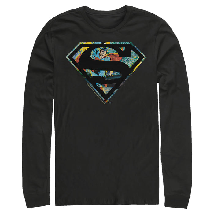 fifth sun Men's Superman Action Panel Shield Logo Long Sleeve Shirt