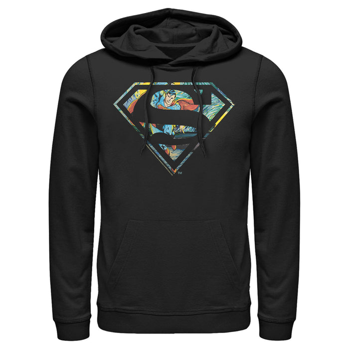 fifth sun Men's Superman Action Panel Shield Logo Pull Over Hoodie