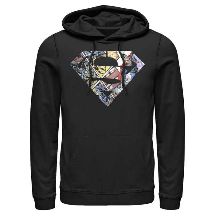 fifth sun Men's Superman Comic Panel Shield Logo Pull Over Hoodie