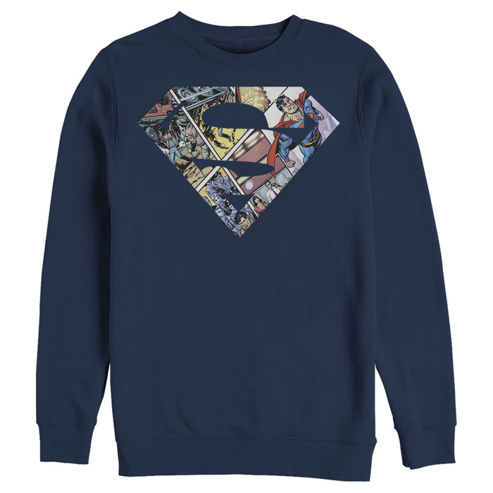 fifth sun Men's Superman Comic Panel Shield Logo Sweatshirt