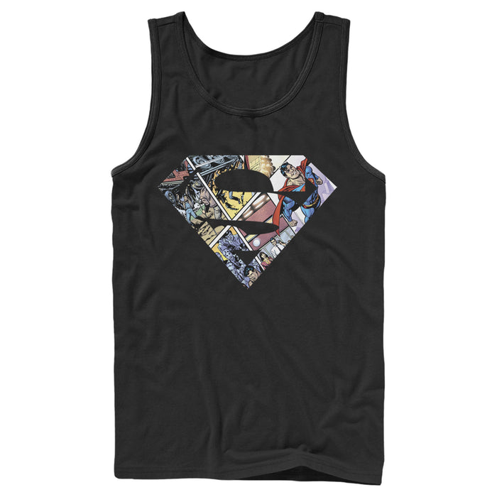 fifth sun Men's Superman Comic Panel Shield Logo Tank Top