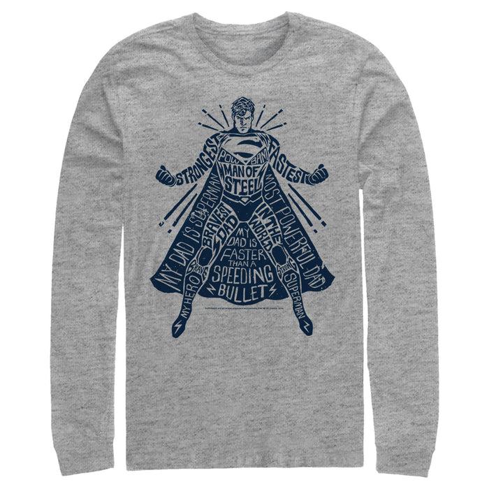 fifth sun Men's Superman Figure Words Collage Long Sleeve Shirt