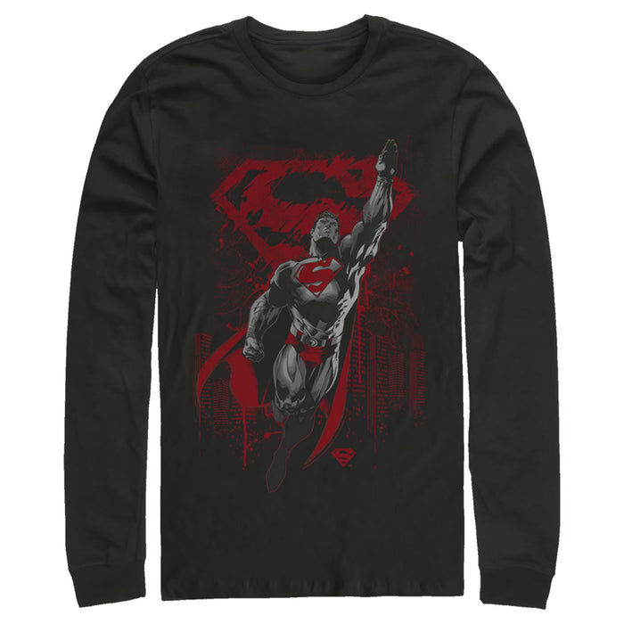 Fifth Sun Men's Superman Grunge Hero Flight Long Sleeve Shirt